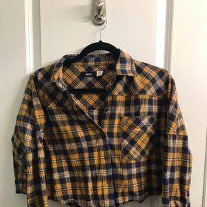 UO Cropped Blue & Gold Flannel